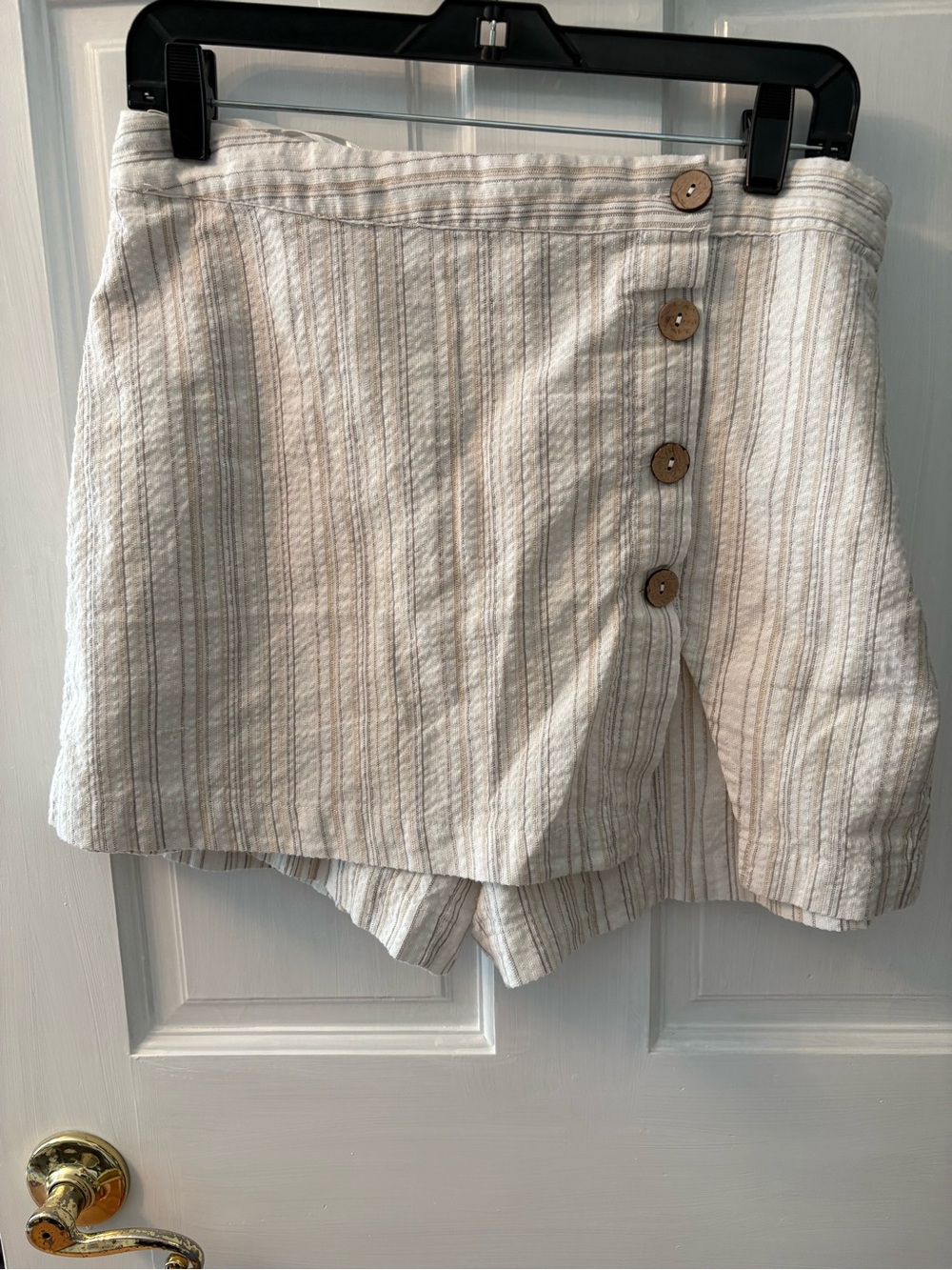 Pink Lily Cream Striped Button-Front Skort with Wood Buttons